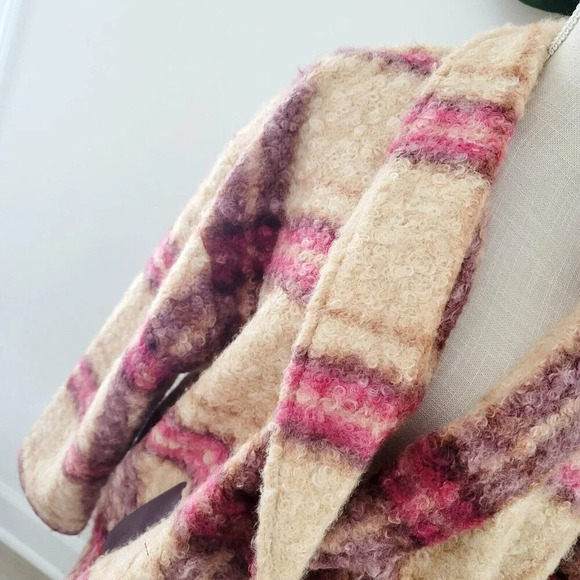 Knox Rose Plaid Faux Fur Multi Color Pink Beige Curly Unlined Jacket Coat 2X XXL - Picture 4 of 15